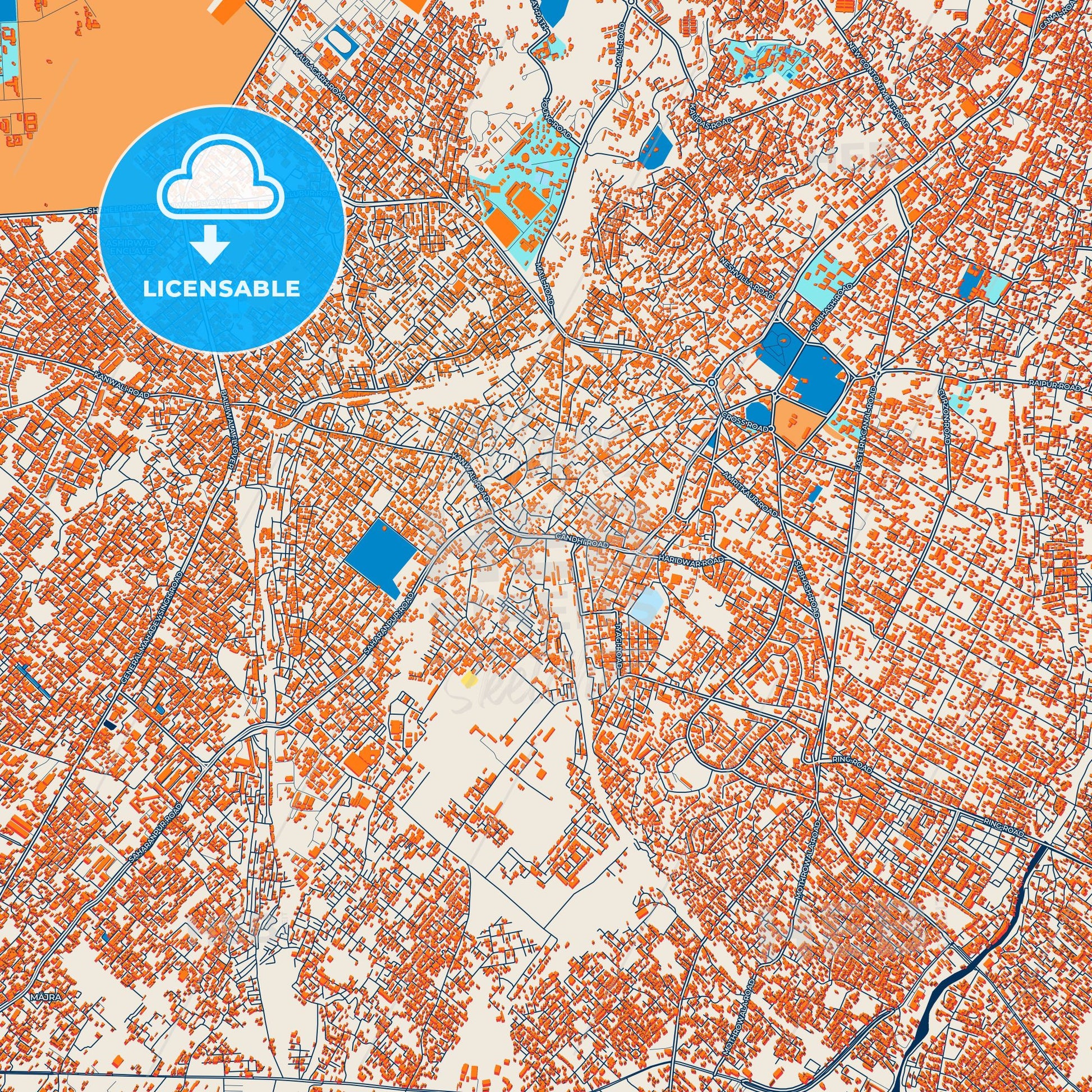 Colorful Dehradun Street Map with Labels and Buildings