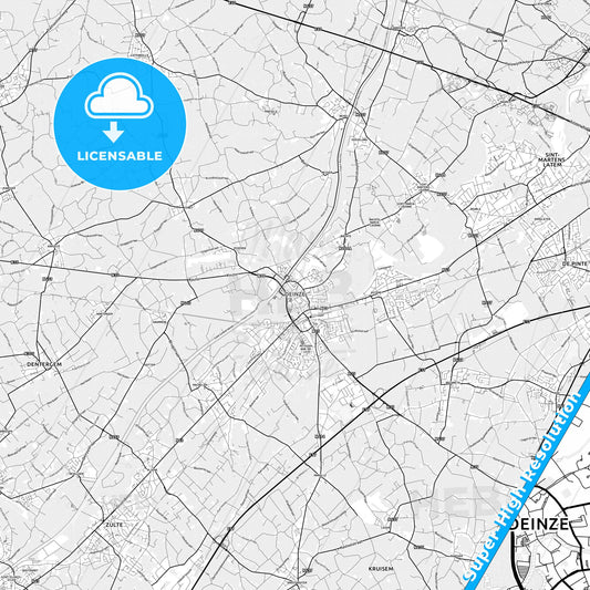 Deinze, Belgium light map with streetnames, citynames and districts