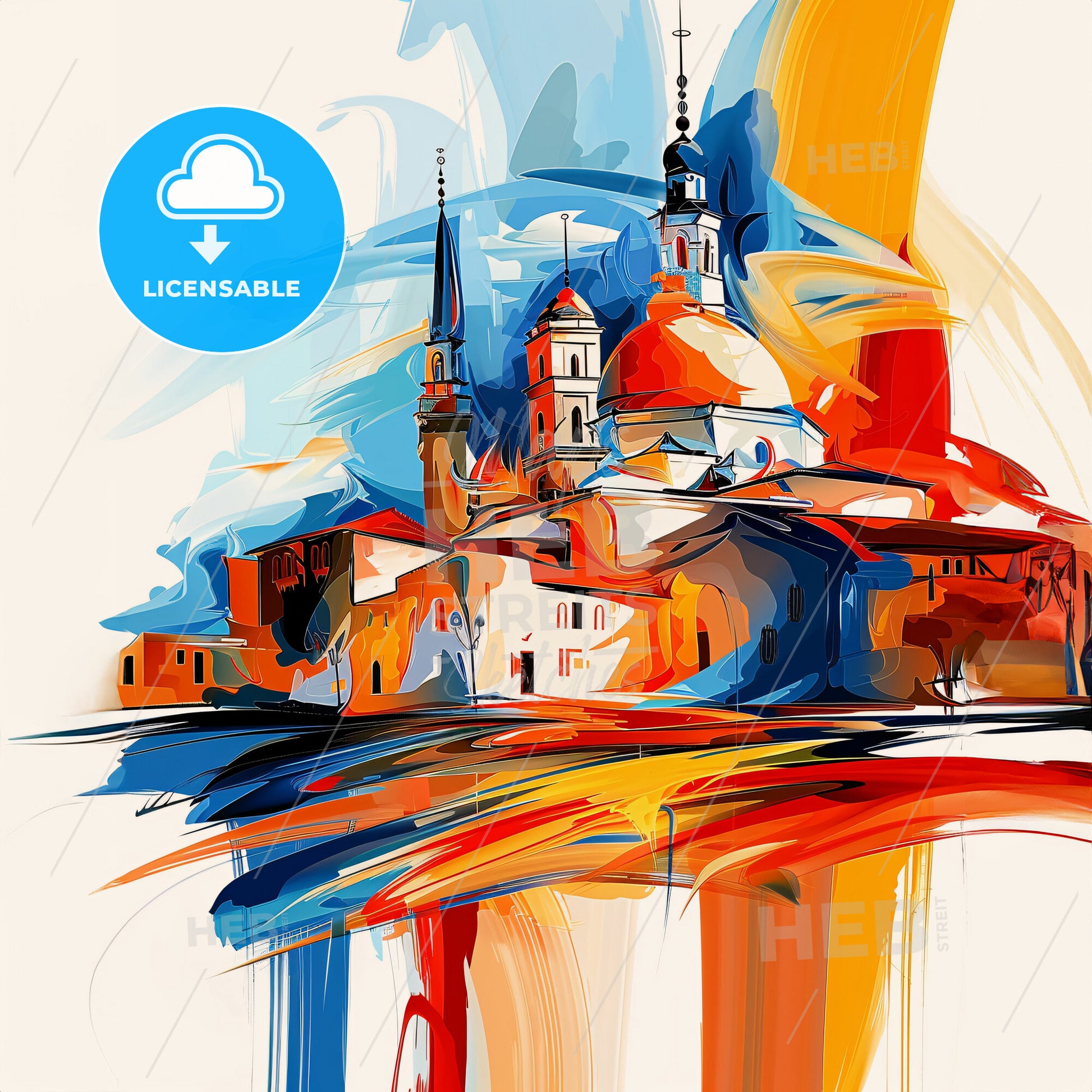 Vibrant Deir Ez-Zor, Syria - A Painting Of A Building With Towers And A Colorful Background