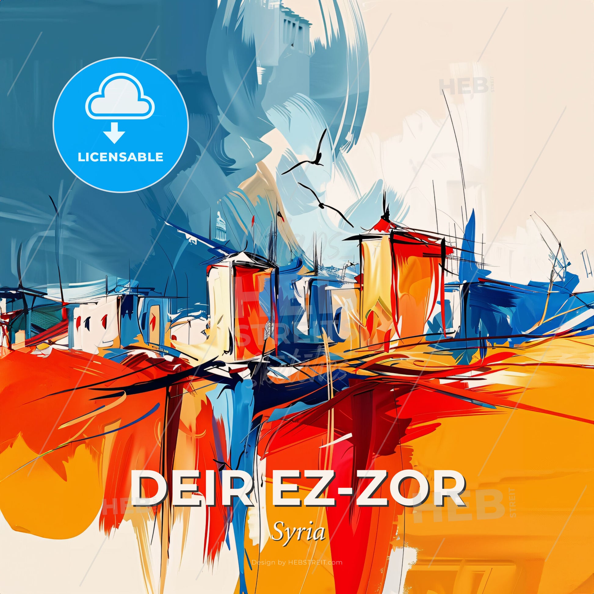 Vibrant Deir Ez-Zor, Syria - A Painting Of A City - Square format print template