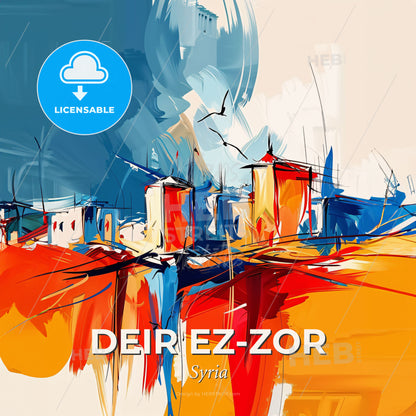 Vibrant Deir Ez-Zor, Syria - A Painting Of A City - Square format print template