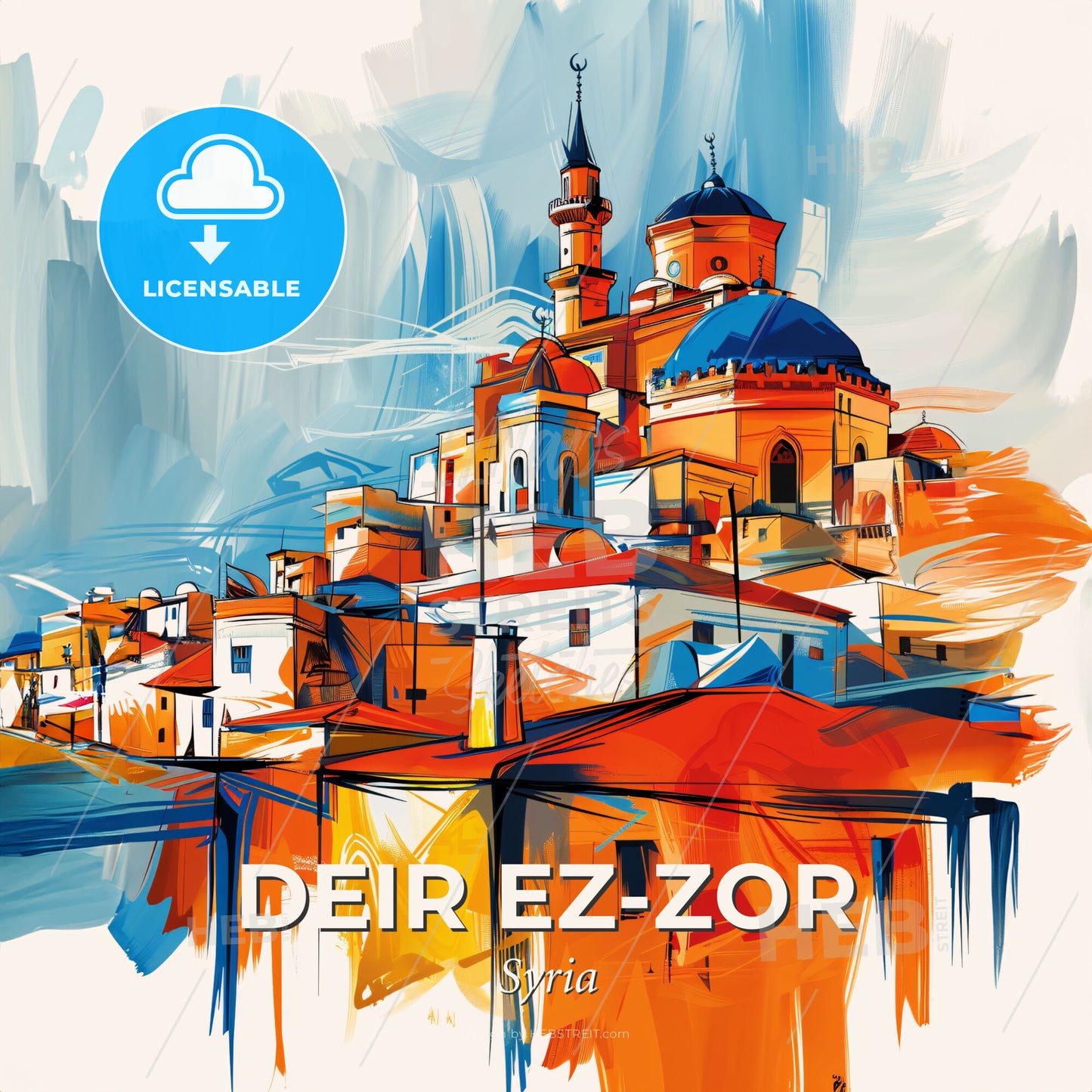 Vibrant Deir Ez-Zor, Syria - A Painting Of A Building - Square format print template