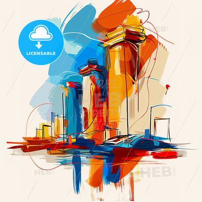 Vibrant Deir Ez-Zor, Syria - A Colorful Cityscape With Buildings And A Reflection