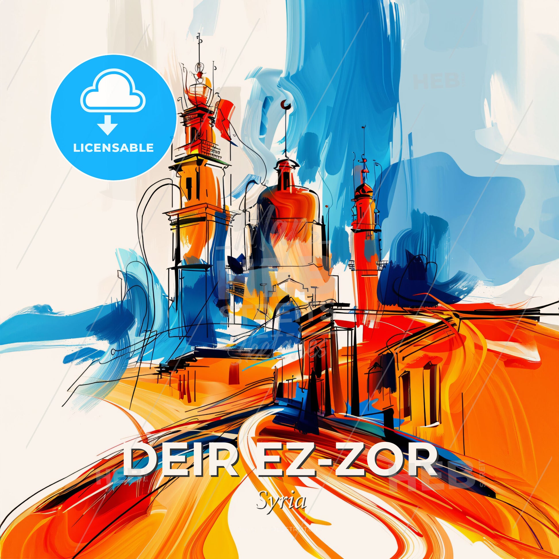 Vibrant Deir Ez-Zor, Syria - A Painting Of A Building - Square format print template