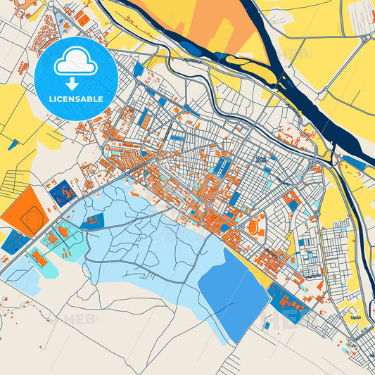 Colorful Deir ez-Zor Street Map with Labels and Buildings