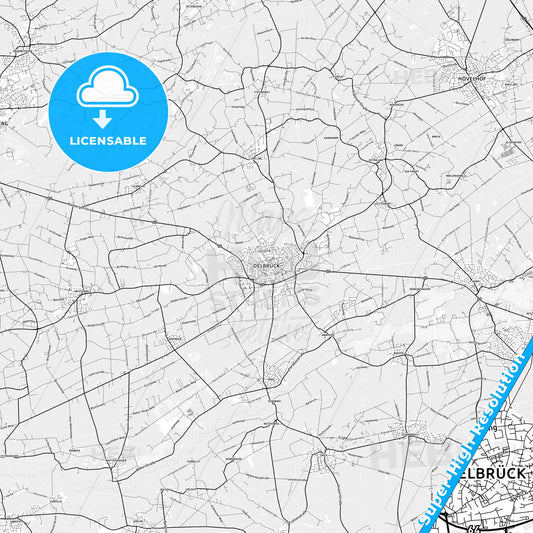 Delbruck, Germany light map with streetnames, citynames and districts