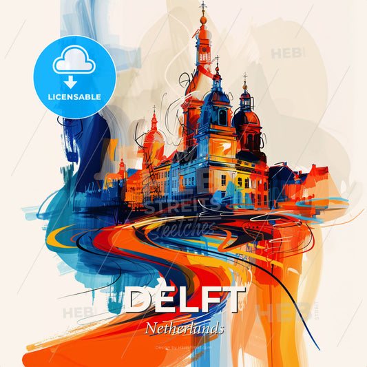 Vibrant Delft, Netherlands - A Painting Of A Building - Square format print template