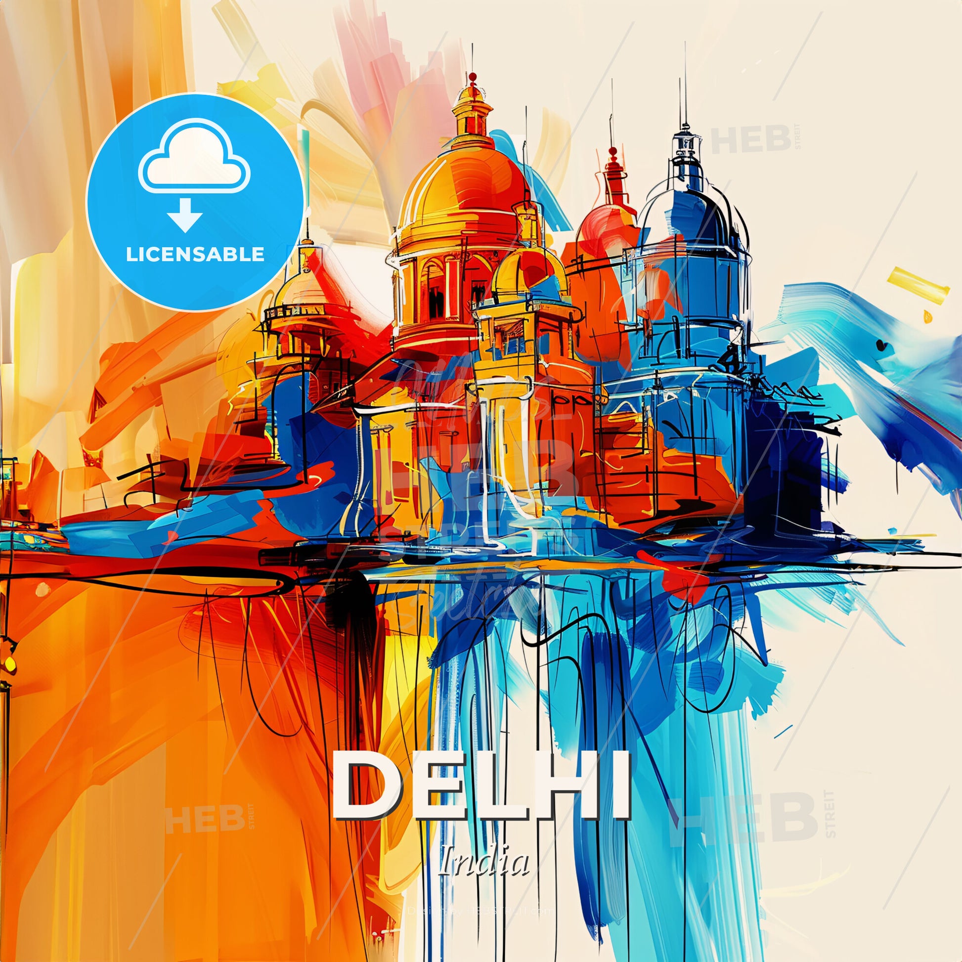 Vibrant Delhi, India - A Colorful Painting Of A Building - Square format print template
