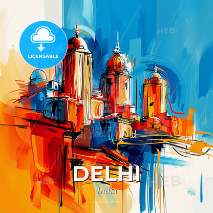 Vibrant Delhi, India - A Painting Of A Building - Square format print template