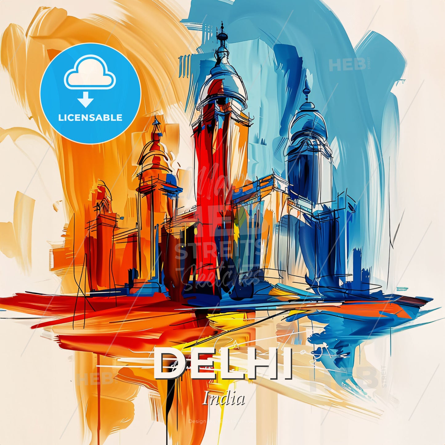 Vibrant Delhi, India - A Painting Of A Building - Square format print template