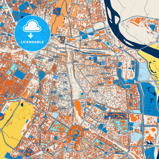 Colorful Delhi Street Map with Labels and Buildings