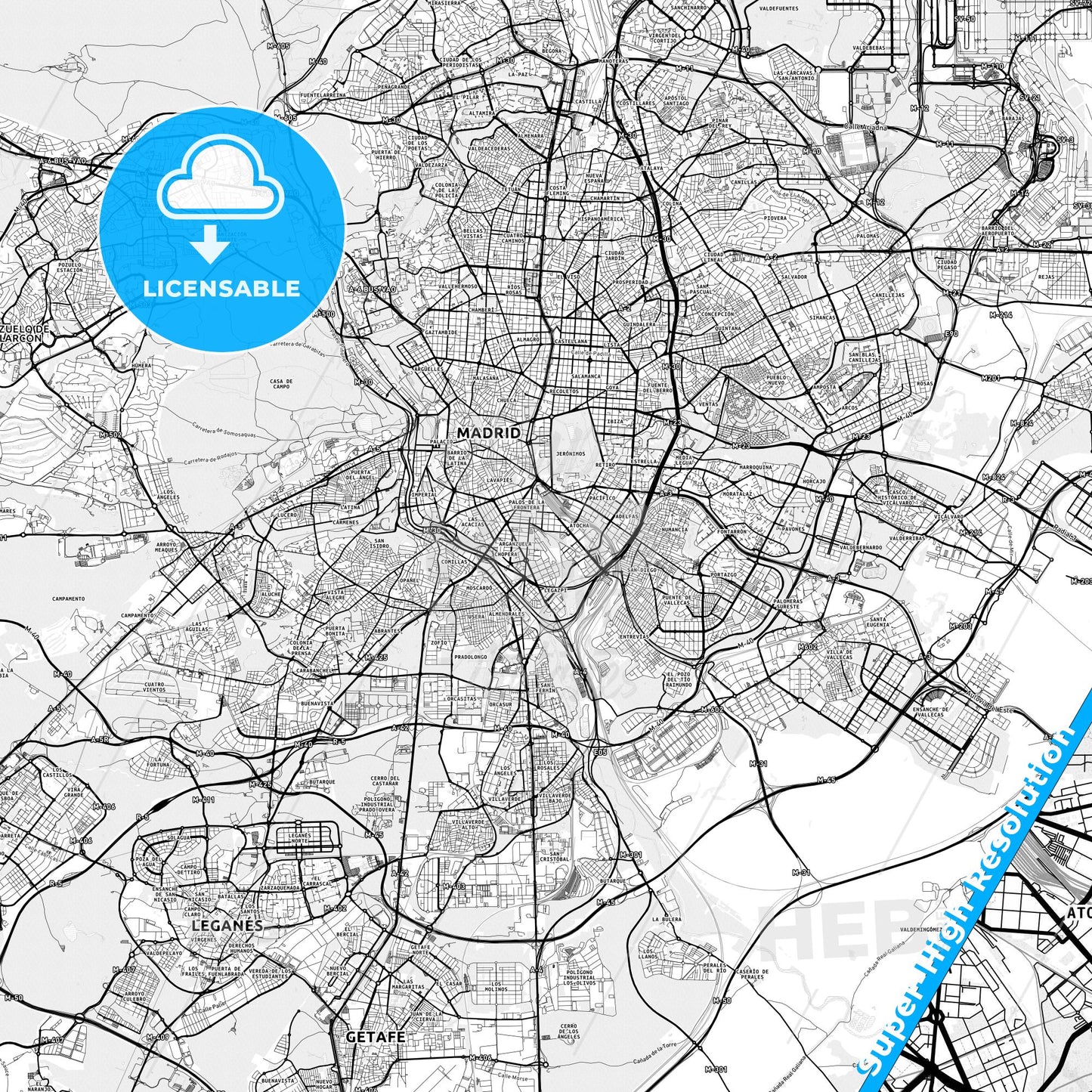 Delicias, Spain light map with streetnames, citynames and districts