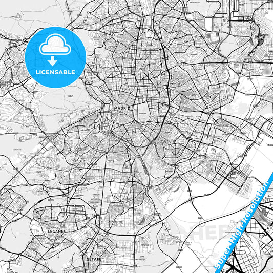 Delicias, Spain light map with streetnames, citynames and districts