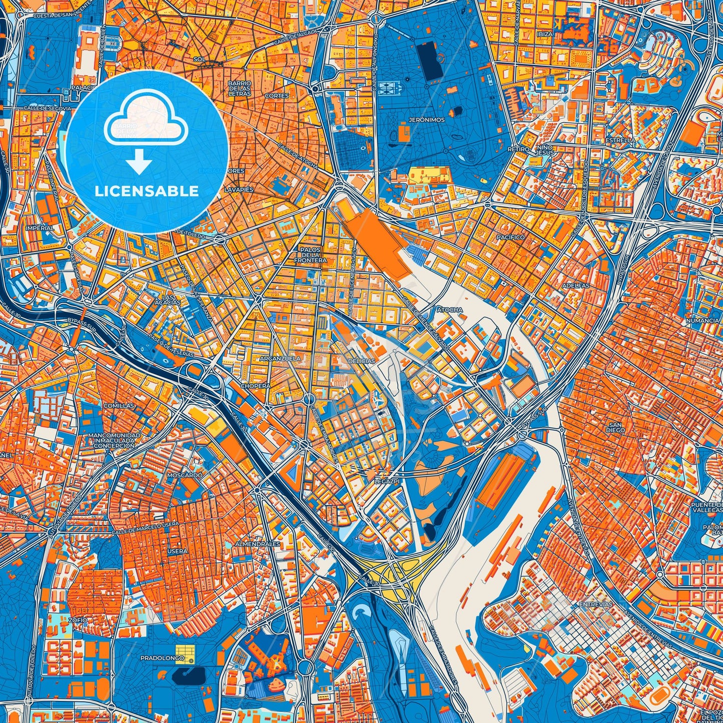 Colorful Delicias Street Map with Labels and Buildings
