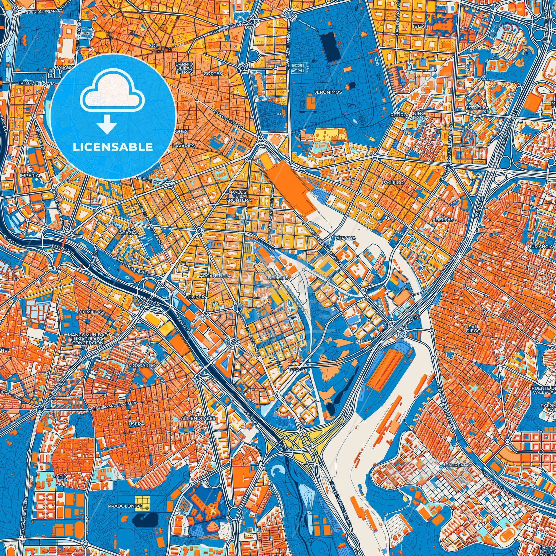 Colorful Delicias Street Map with Labels and Buildings