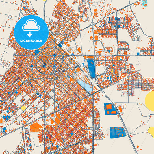Colorful Delicias Street Map with Labels and Buildings
