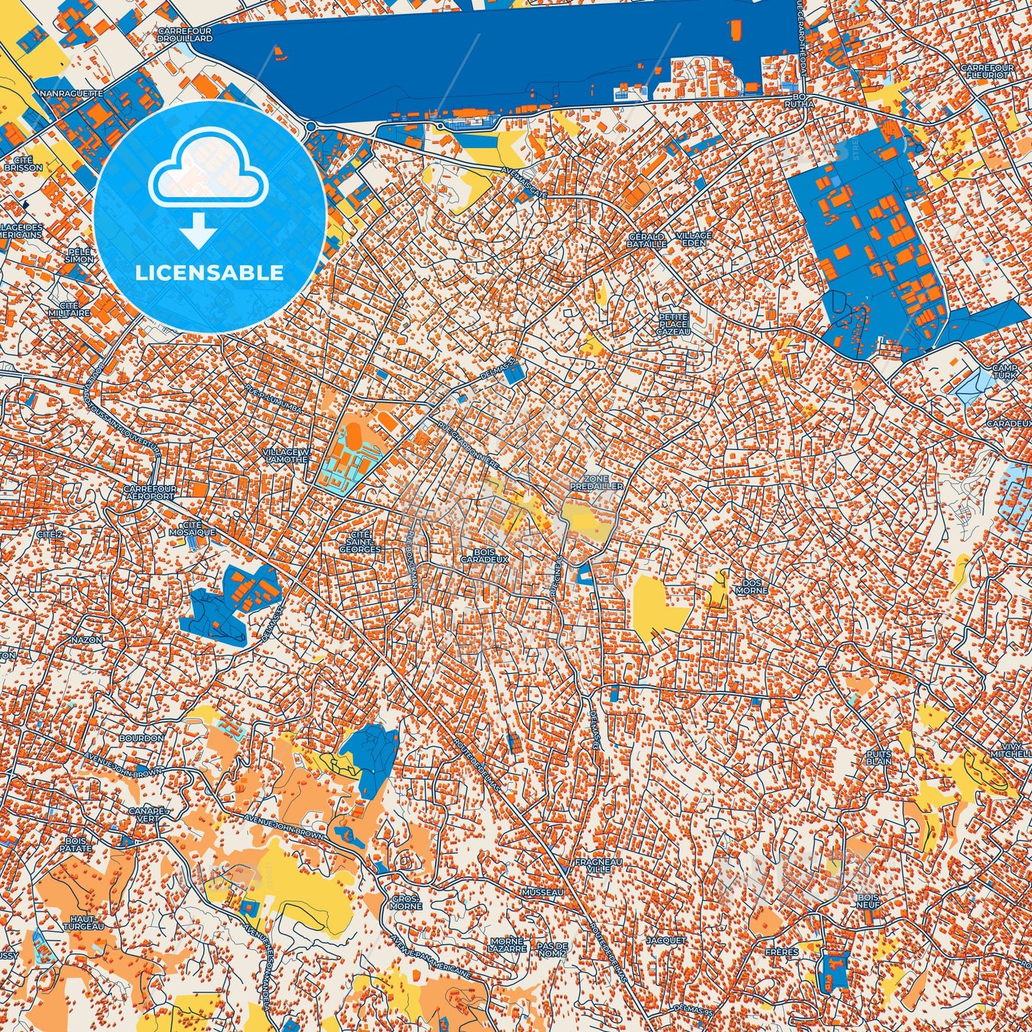 Colorful Delmas Street Map with Labels and Buildings