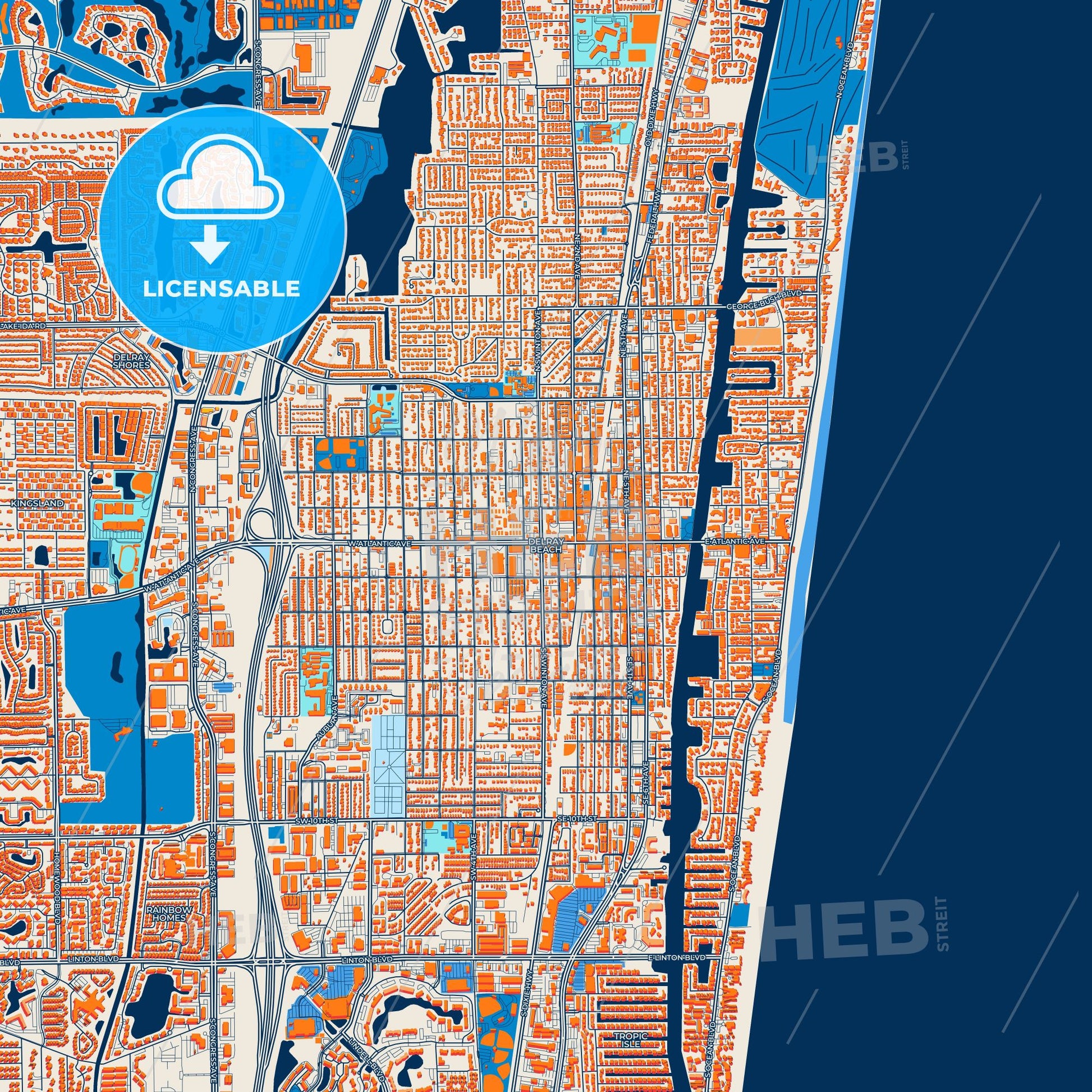 Colorful Delray Beach Street Map with Labels and Buildings