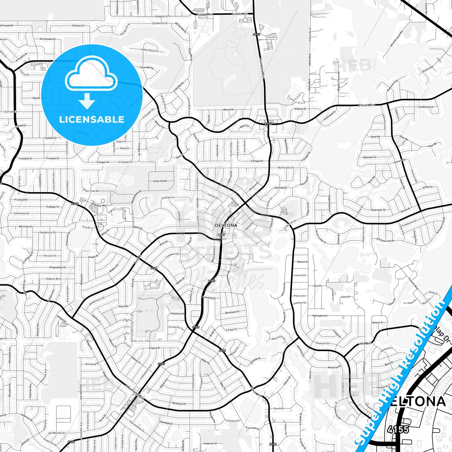 Deltona, Florida Light Map with Street Names, City Names, and Districts