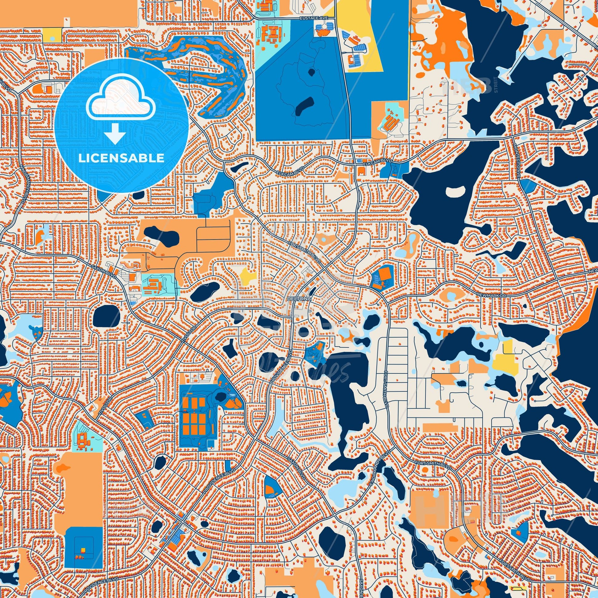 Colorful Deltona Street Map with Labels and Buildings
