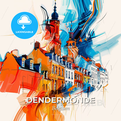 Vibrant Dendermonde , Belgium - A Colorful Painting Of A Building - Square format print template
