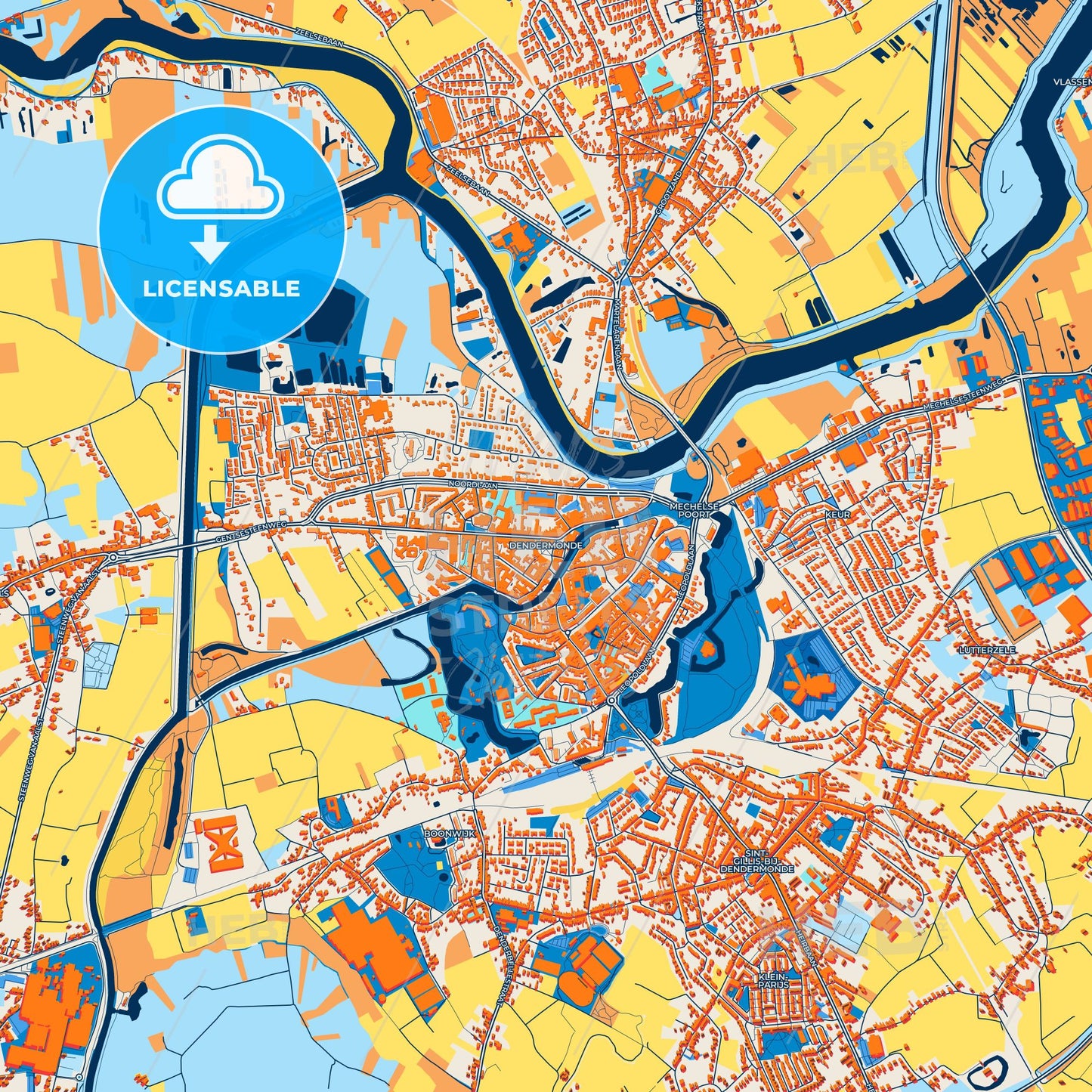 Colorful Dendermonde Street Map with Labels and Buildings