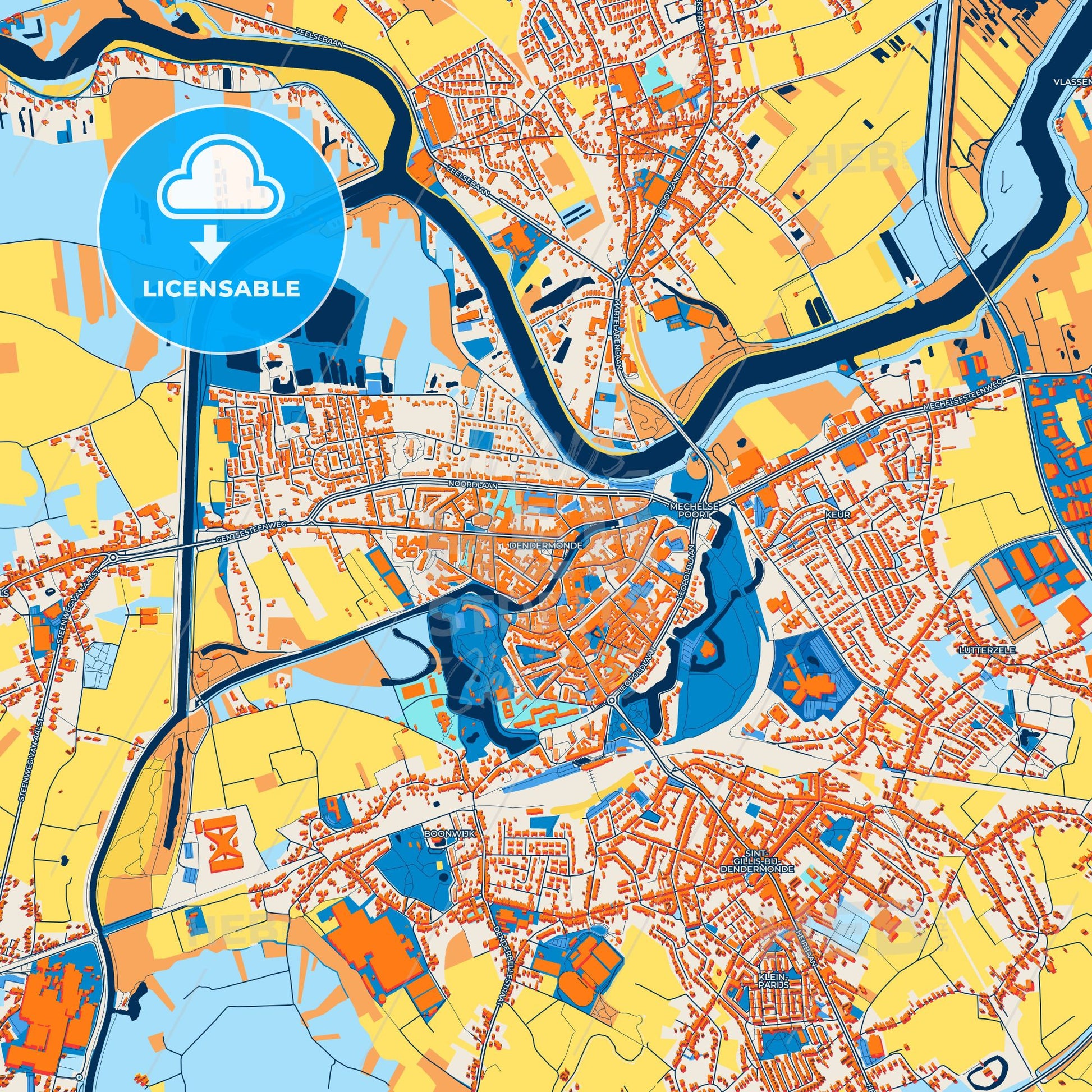 Colorful Dendermonde Street Map with Labels and Buildings