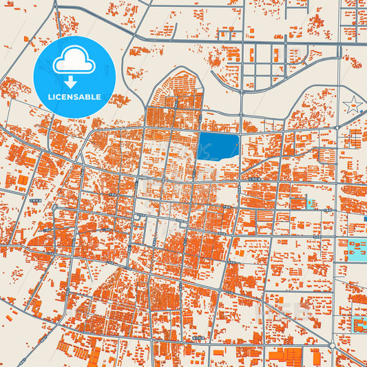 Colorful Dengzhou Street Map with Labels and Buildings