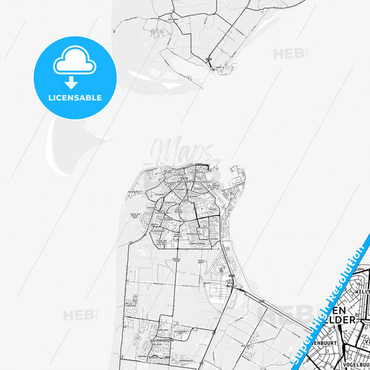 Den Helder, Netherlands light map with streetnames, citynames and districts