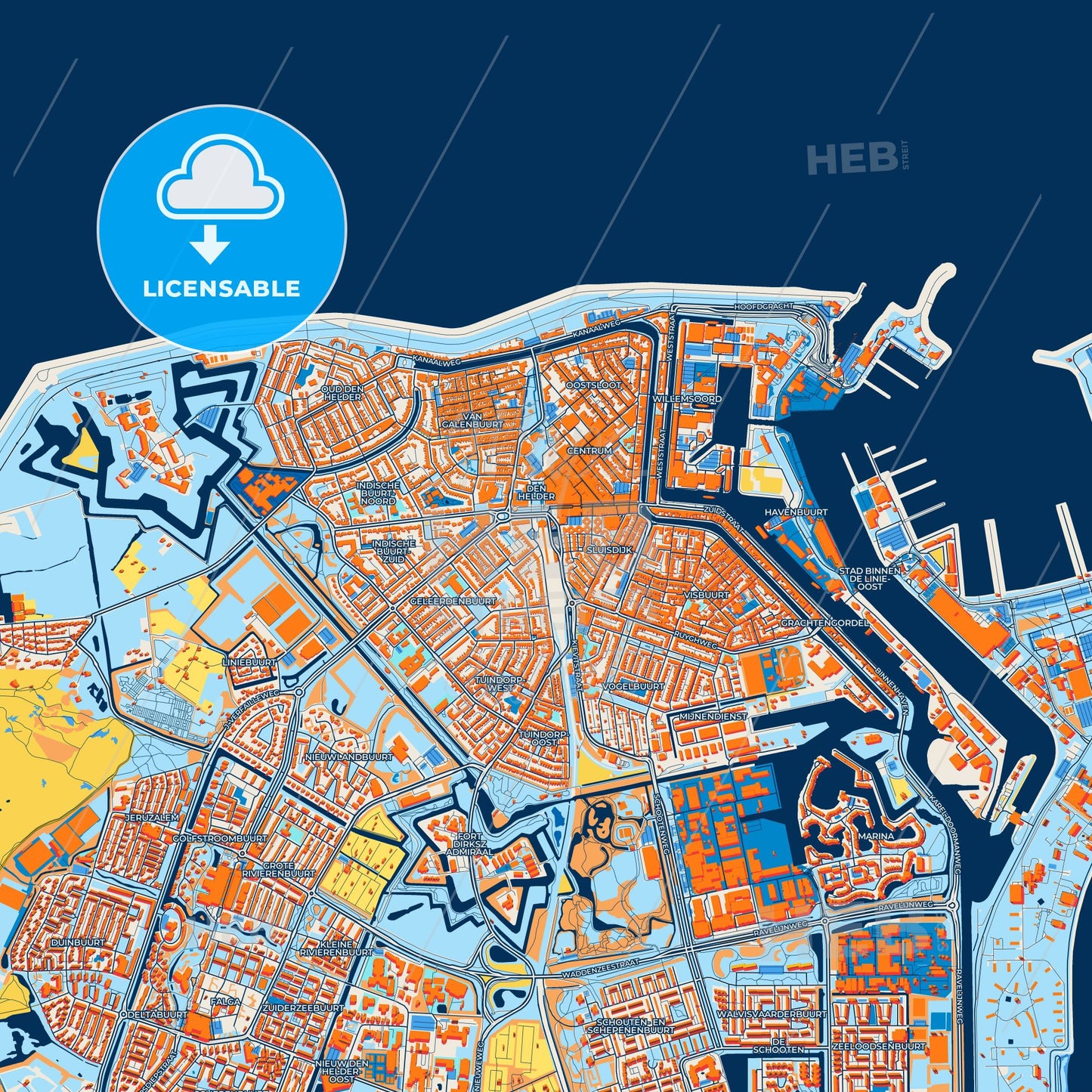 Colorful Den Helder Street Map with Labels and Buildings