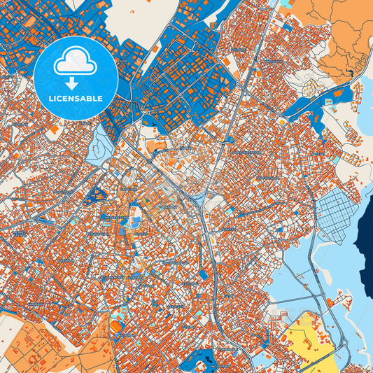 Colorful Denizli Street Map with Labels and Buildings