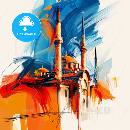 Vibrant Deni̇zli̇, Turkey - A Painting Of A Building With Towers