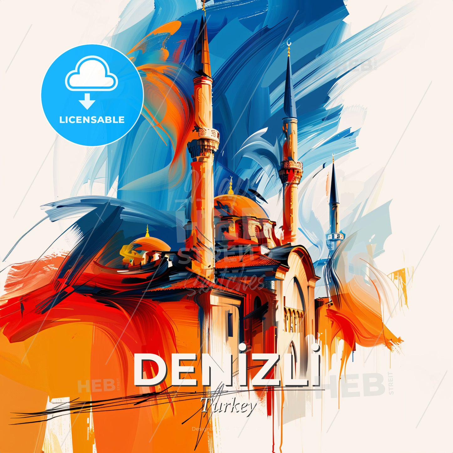 Vibrant Deni̇zli̇, Turkey - A Painting Of A Building With Towers - Square format print template