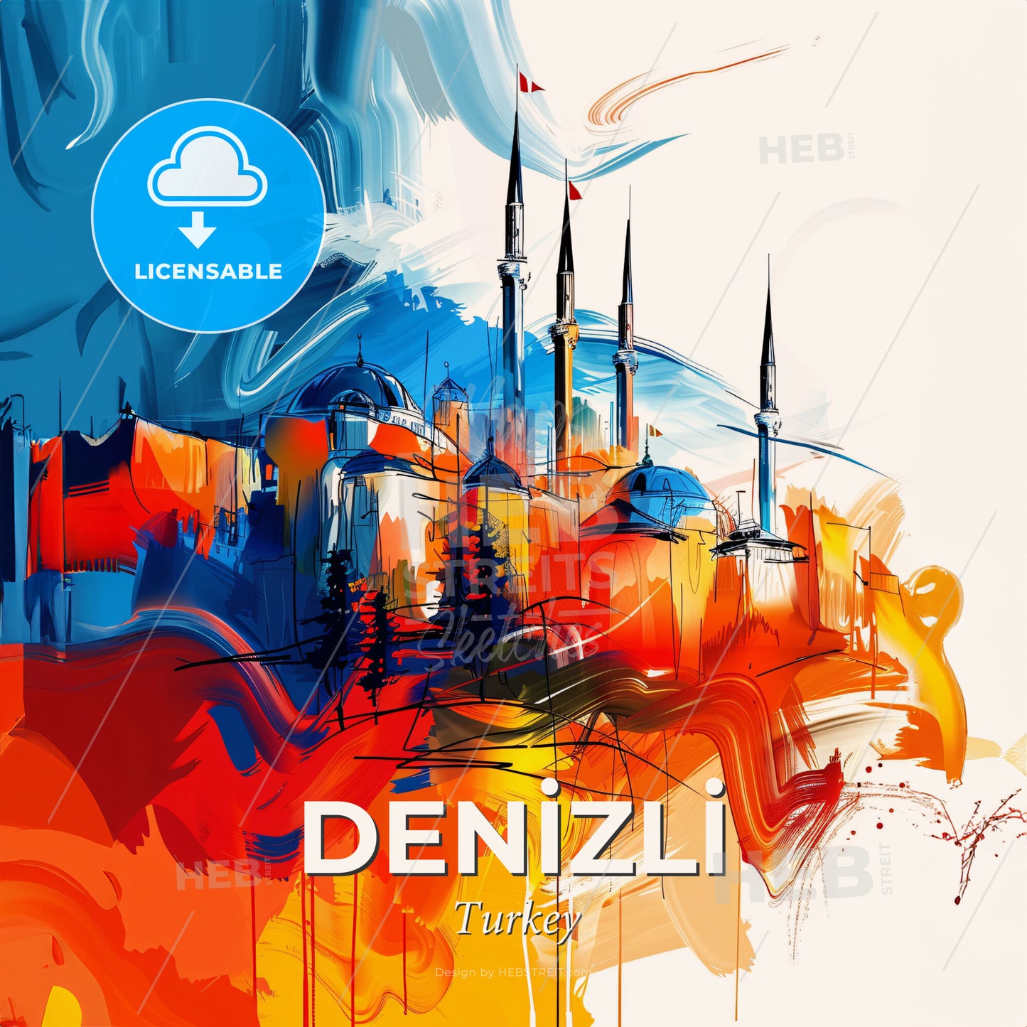 Vibrant Deni̇zli̇, Turkey - A Painting Of A City - Square format print template