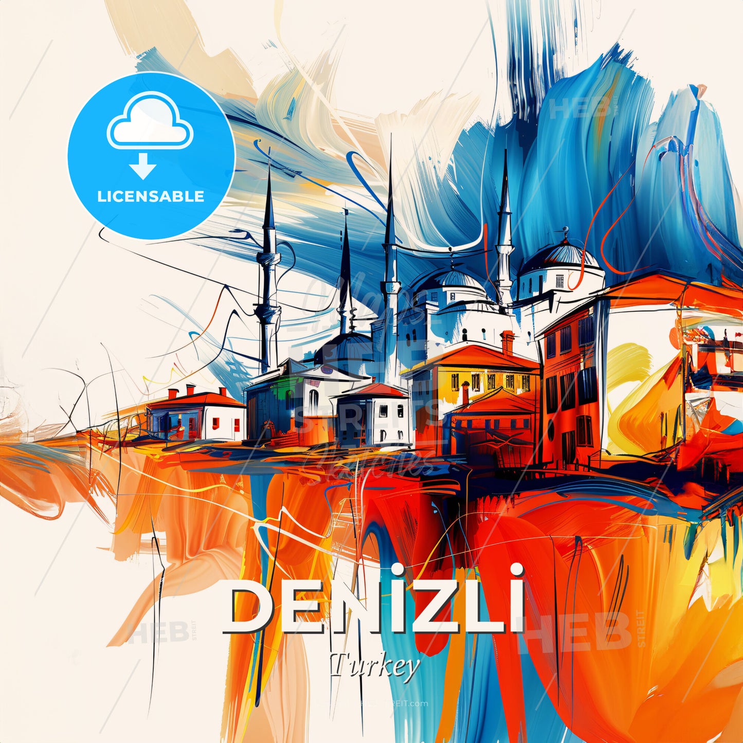 Vibrant Deni̇zli̇, Turkey - A Painting Of A City - Square format print template
