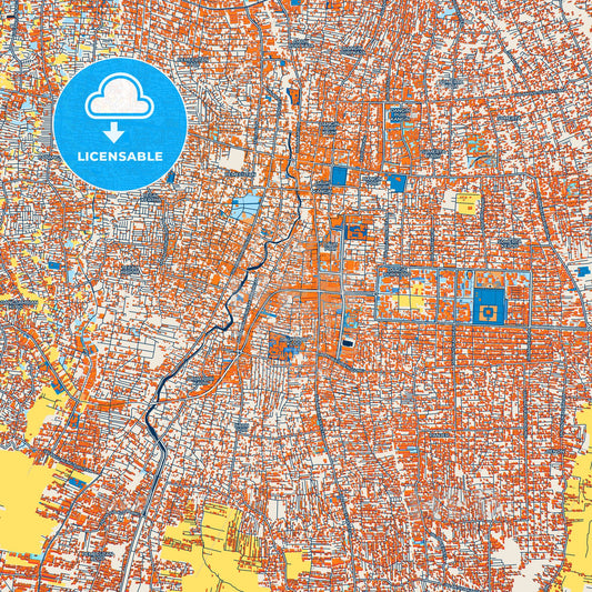 Colorful Denpasar Street Map with Labels and Buildings