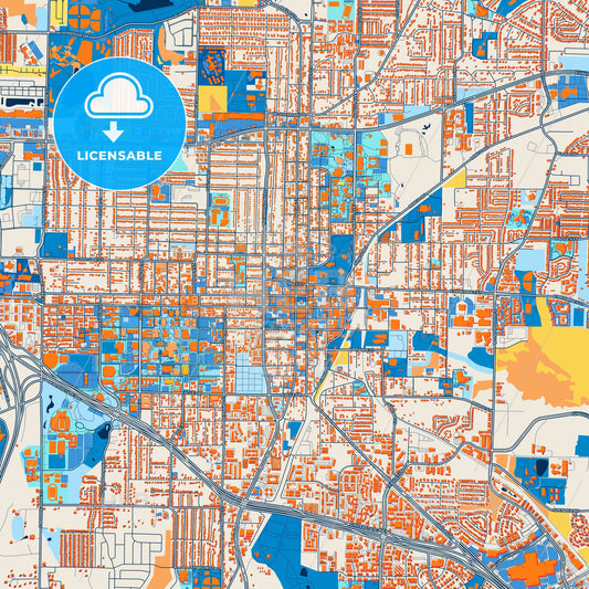 Colorful Denton Street Map with Labels and Buildings
