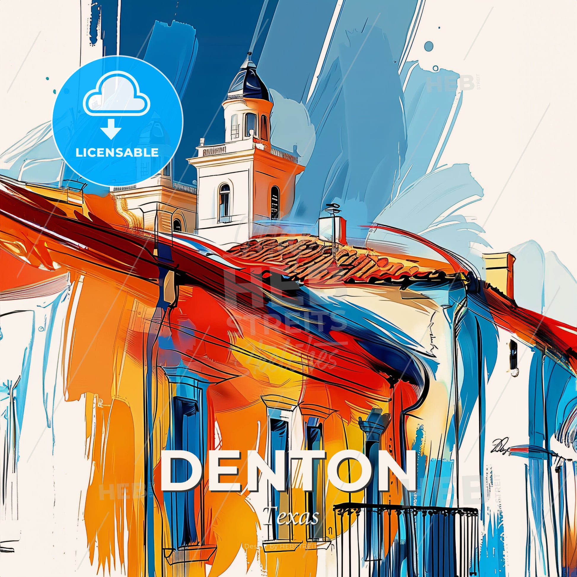 Vibrant Denton, Texas - A Painting Of A Building With A Roof - Square format print template