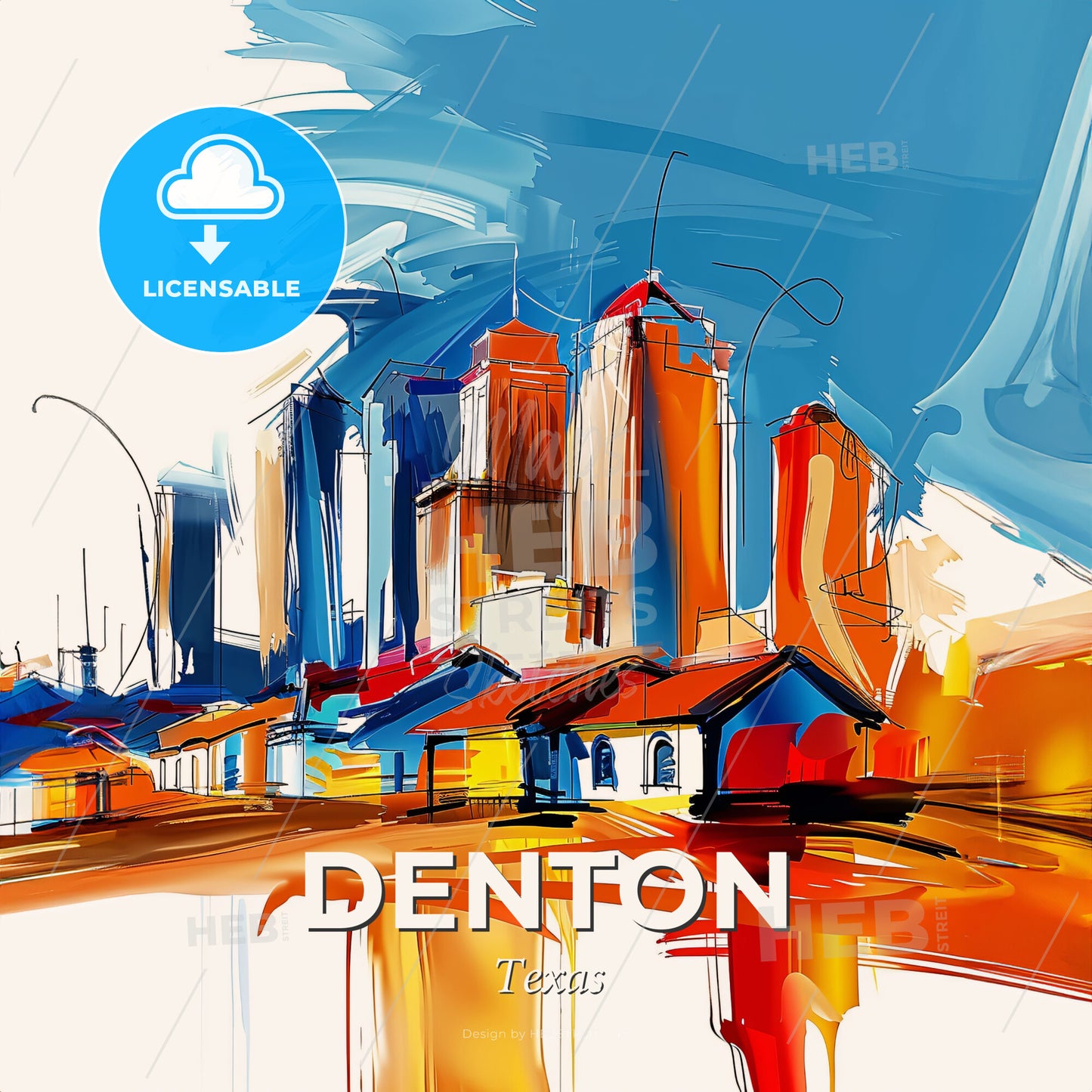 Vibrant Denton, Texas - A Painting Of A City - Square format print template