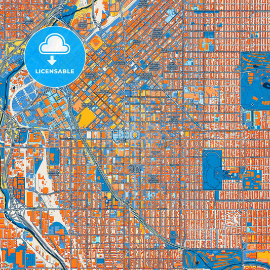 Colorful Denver Street Map with Labels and Buildings