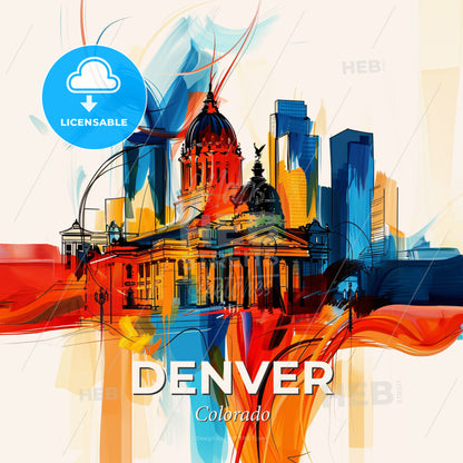 Vibrant Denver, Colorado - A Colorful Painting Of A City - Square format print template