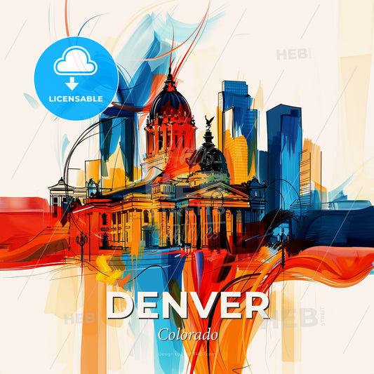 Vibrant Denver, Colorado - A Colorful Painting Of A City - Square format print template