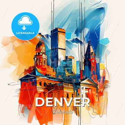 Vibrant Denver, Colorado - A Colorful Cityscape With Tall Buildings - Square format print template