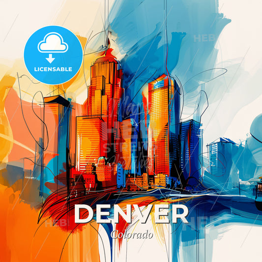 Vibrant Denver, Colorado - A Painting Of A City - Square format print template