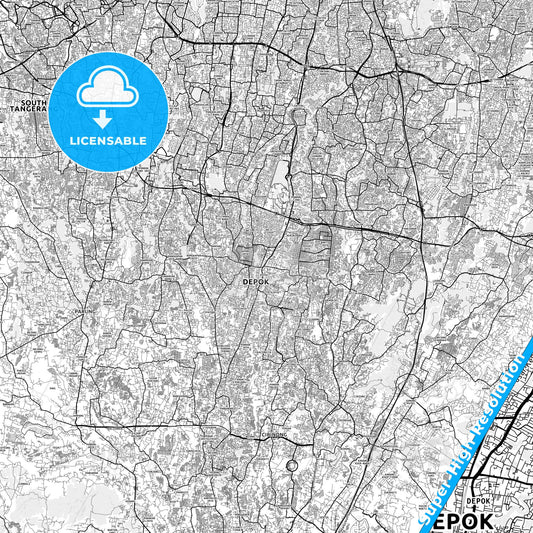 Depok, Indonesia light map with streetnames, citynames and districts