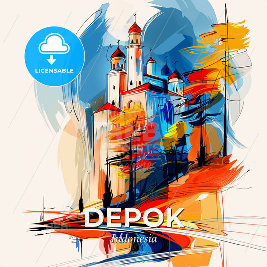 Vibrant Depok, Indonesia - A Painting Of A Castle - Square format print template