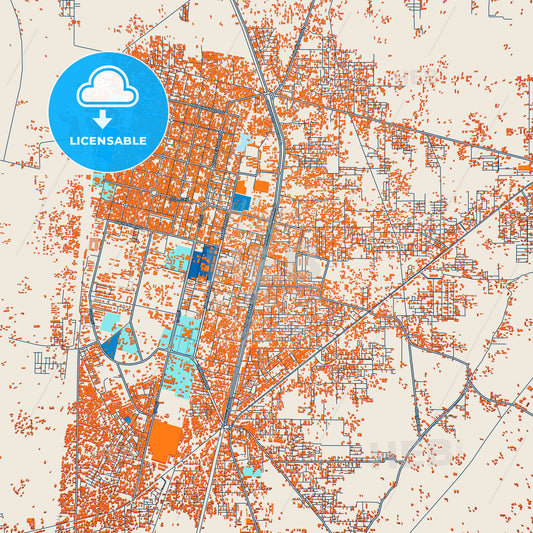 Colorful Dera Ghazi Khan Street Map with Labels and Buildings