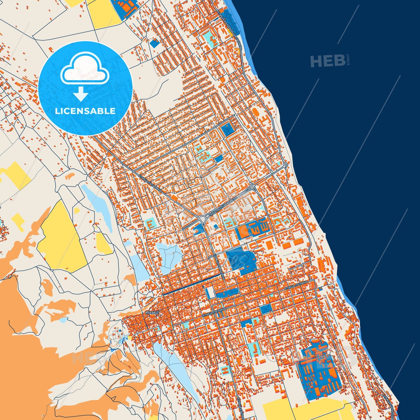Colorful Derbent Street Map with Labels and Buildings