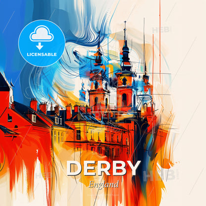 Vibrant Derby, England - A Painting Of A Building With Towers - Square format print template