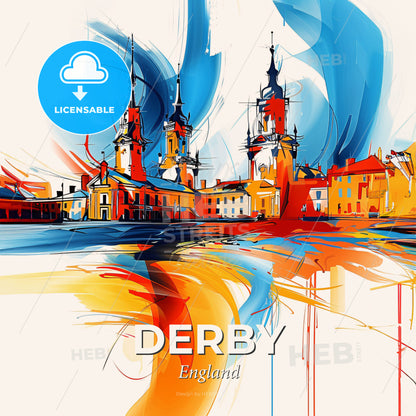Vibrant Derby, England - A Colorful Painting Of A City - Square format print template